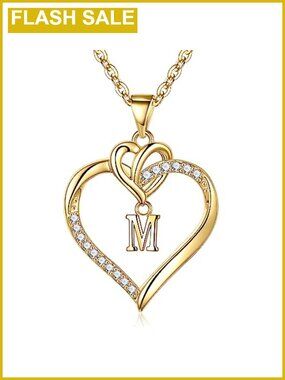 14k Gold Plated Heart Initial Necklace CZ Pendant 18" Chain Dainty Jewelry